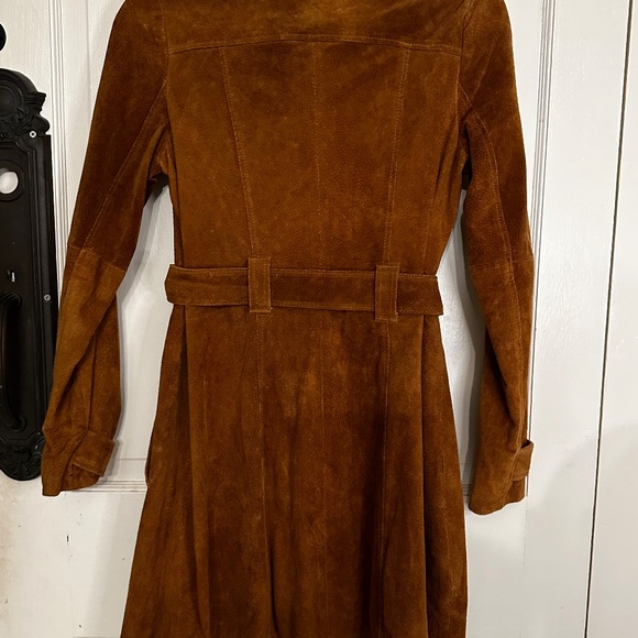Genuine Suede Leather Belted Jacket Trench Coat - Picture 6 of 16